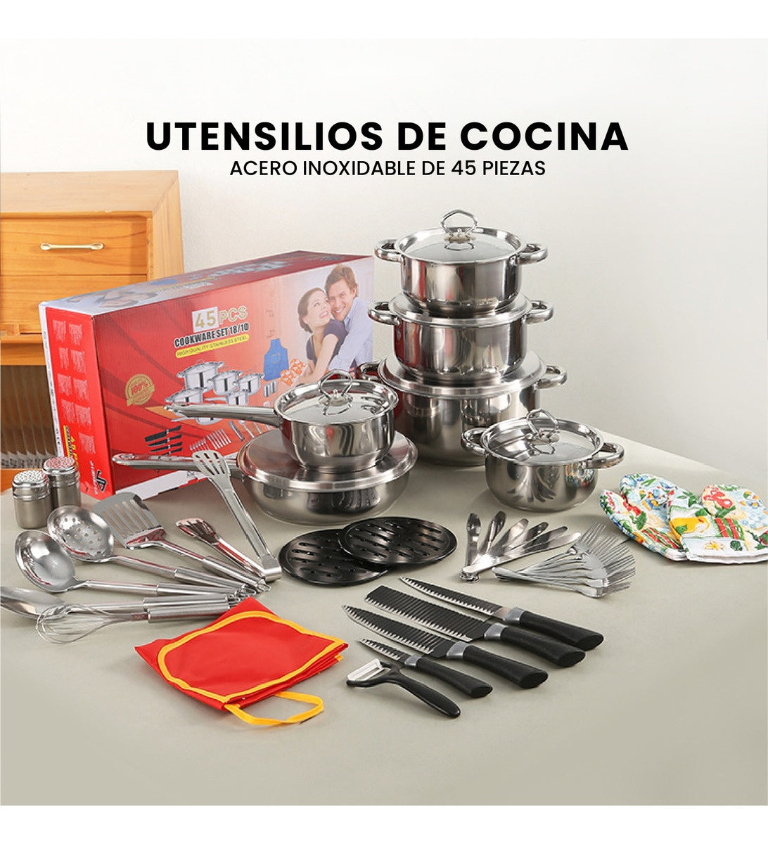 Juego Ollas Y Sartenes 45 Piezas Acero Quirurgico Inoxidable Antiadherente Cocina Cookware