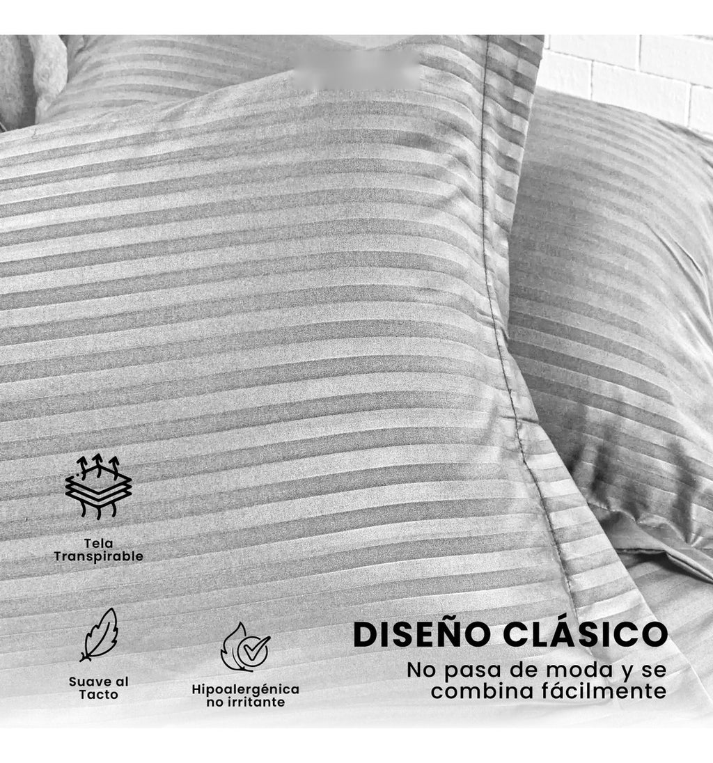 Edredon Microfibra Para Cama Sencilla 2 Fundas Tela Suave Innovo Gris Claro