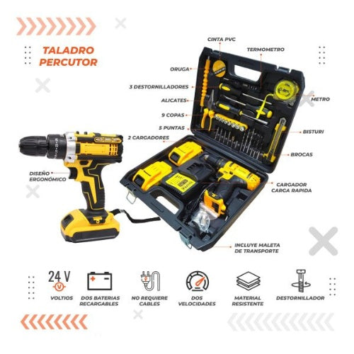 Taladro Percutor Atornillador Todo En 1 Kit Herramienta Basicas