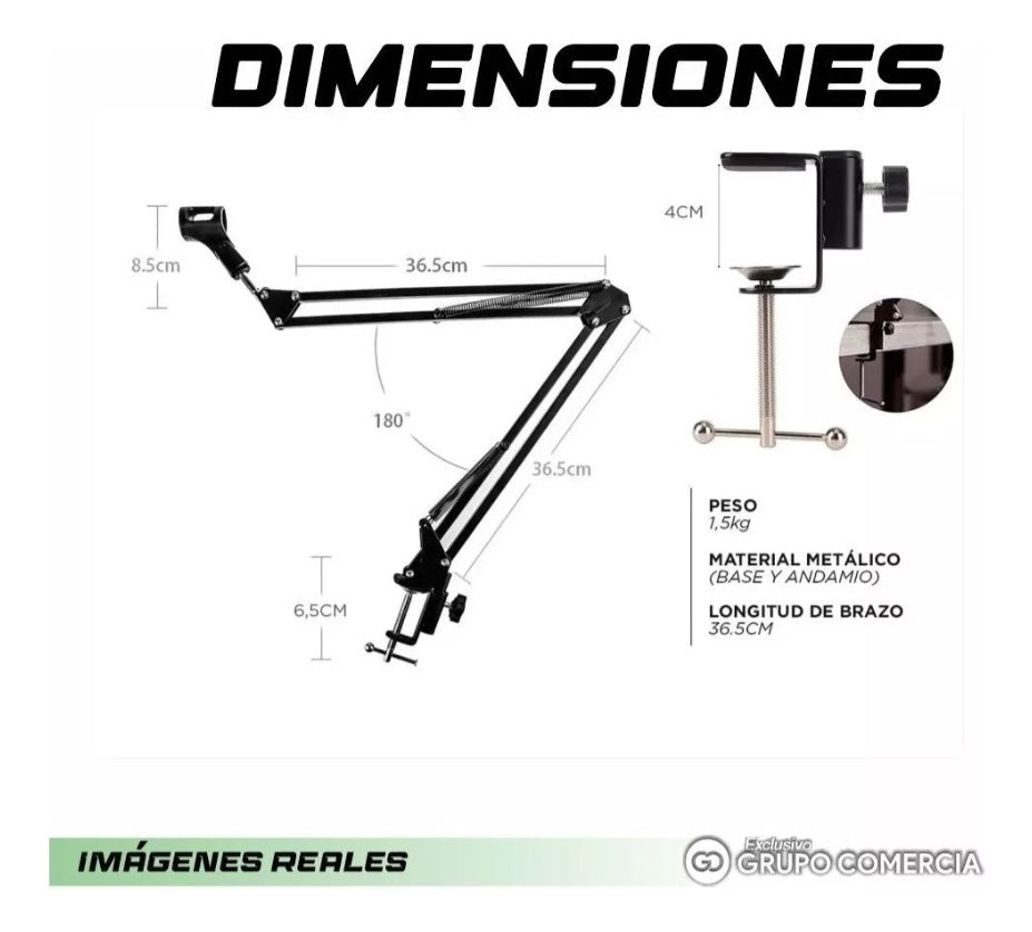 Pie De Microfono Fijo En Voladizo Ajustable Base Metalica