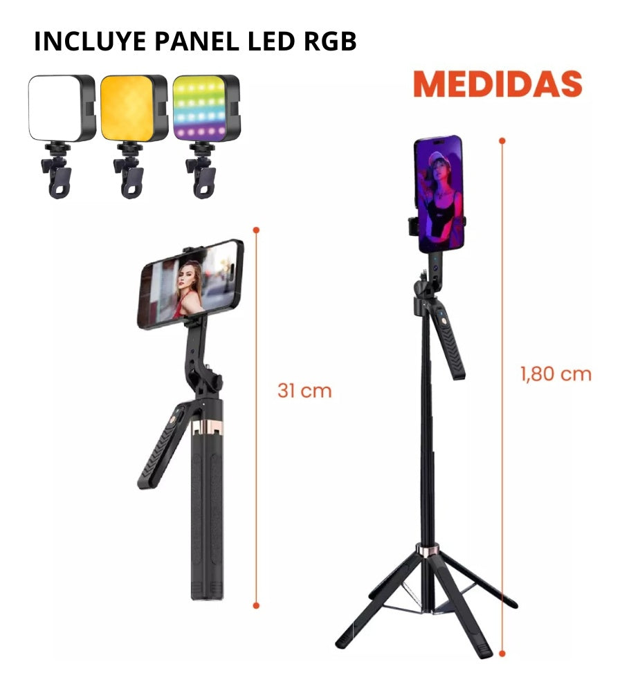 Palo Selfie Seguimiento Facial Tripode Todo En 1 Selfie Con Ia Bluetooth Con Panel De Luz Rgb