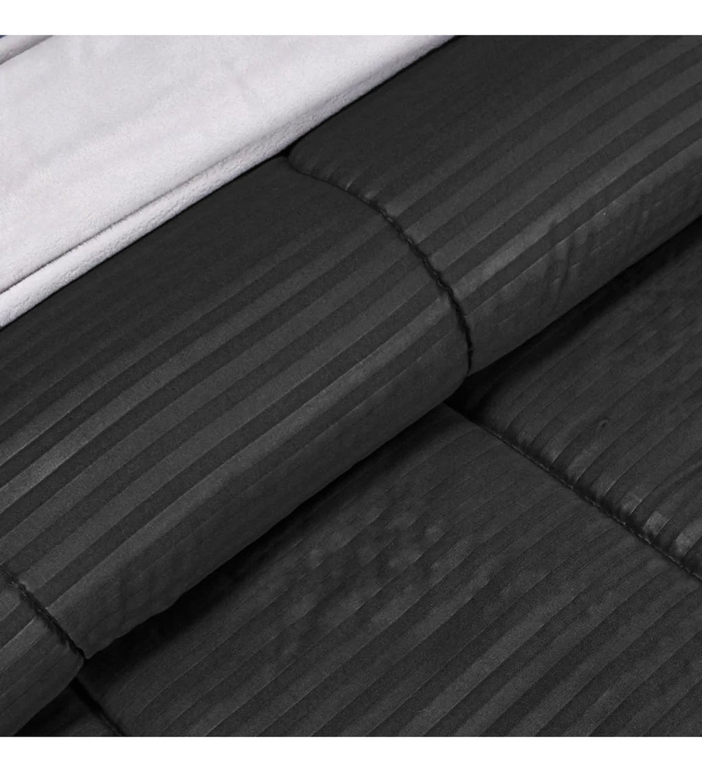 Edredon Cubrelecho Premium Negro Cama Doble Fundas Almohadas Innovo