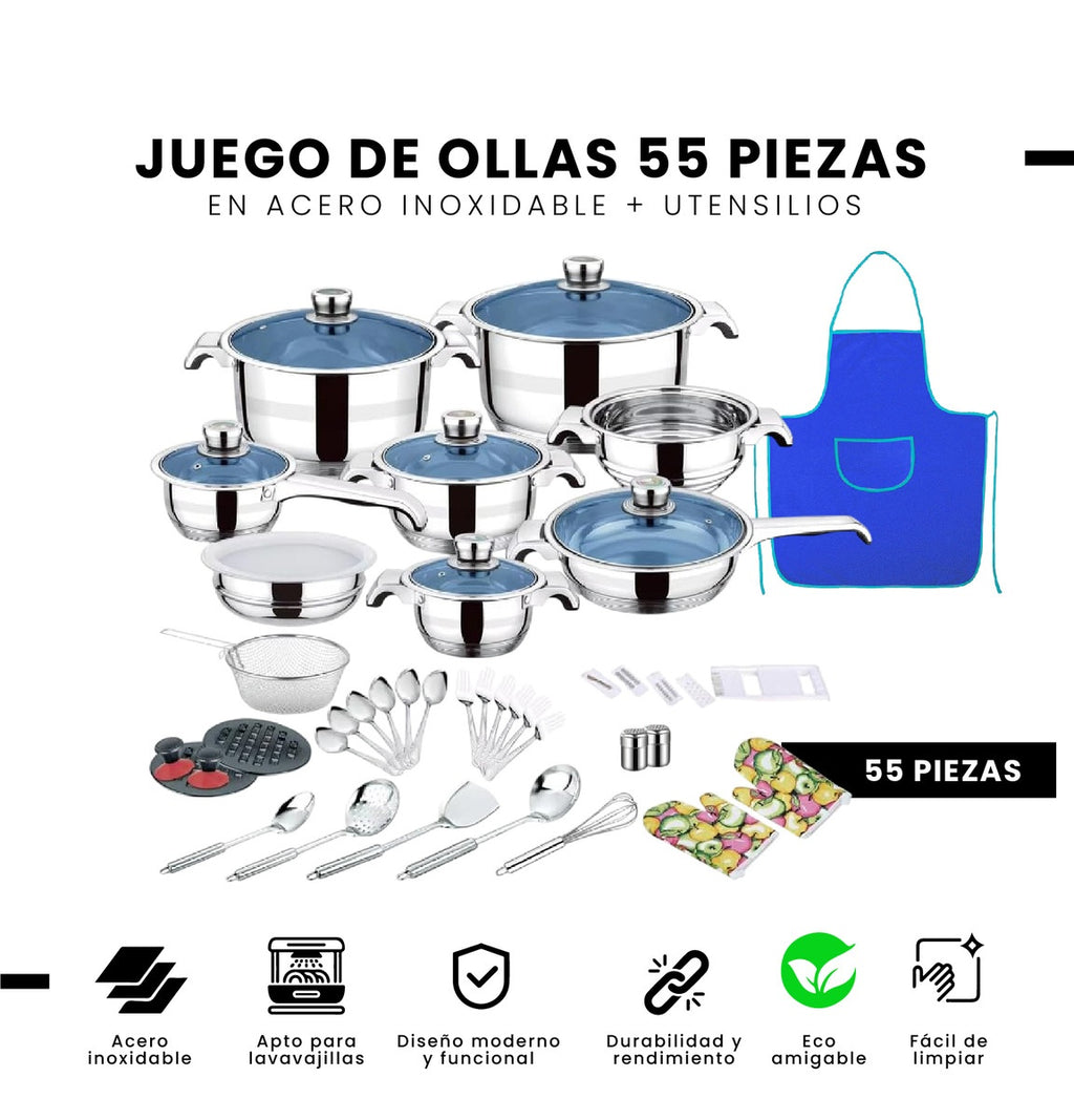 Juego De Ollas Y Sartenes 55 Piezas Acero Quirurgico Inoxidable Premium Cook Ware