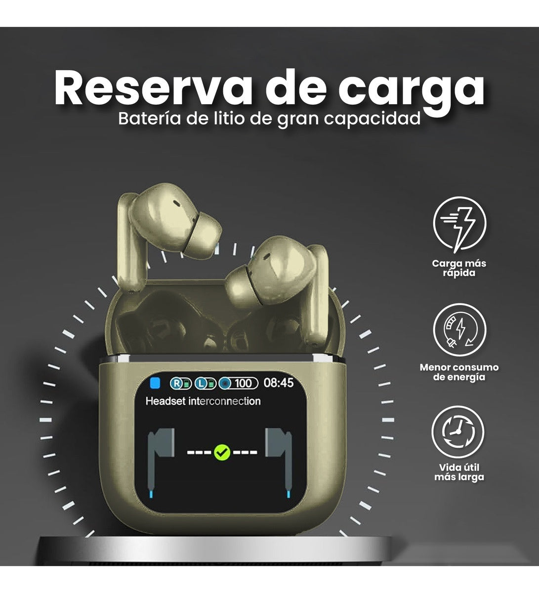 Audifonos Bluetooth 5Ta Generacion Cancelacion Ruido Pantalla Dorado 5.2