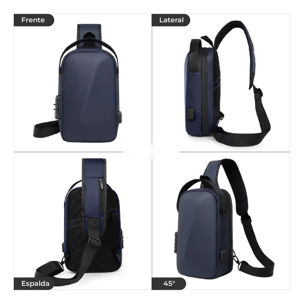 Morral Bolso Antirrobo Impermeable Con Puerto Usb Y Candado De Seguridad Azul