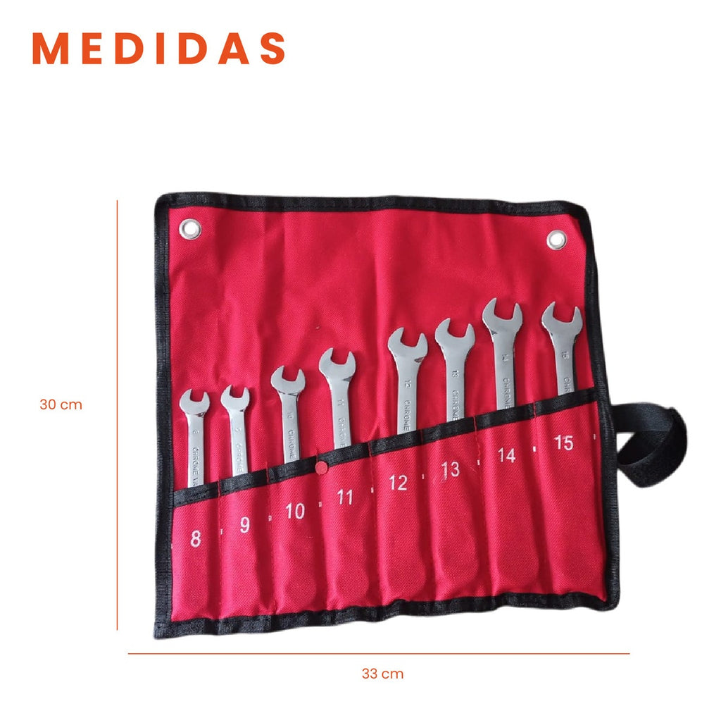 Juego Set Llaves Mixtas Chrome Vanadium 8 Piezas Rache Estuche