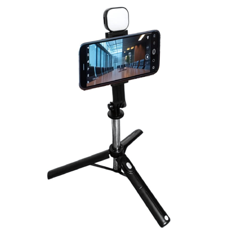 Tripode Palo Selfie Con Luz Recargable Monopie Viajero Portatil Ajustable Altura Maxima 1 M