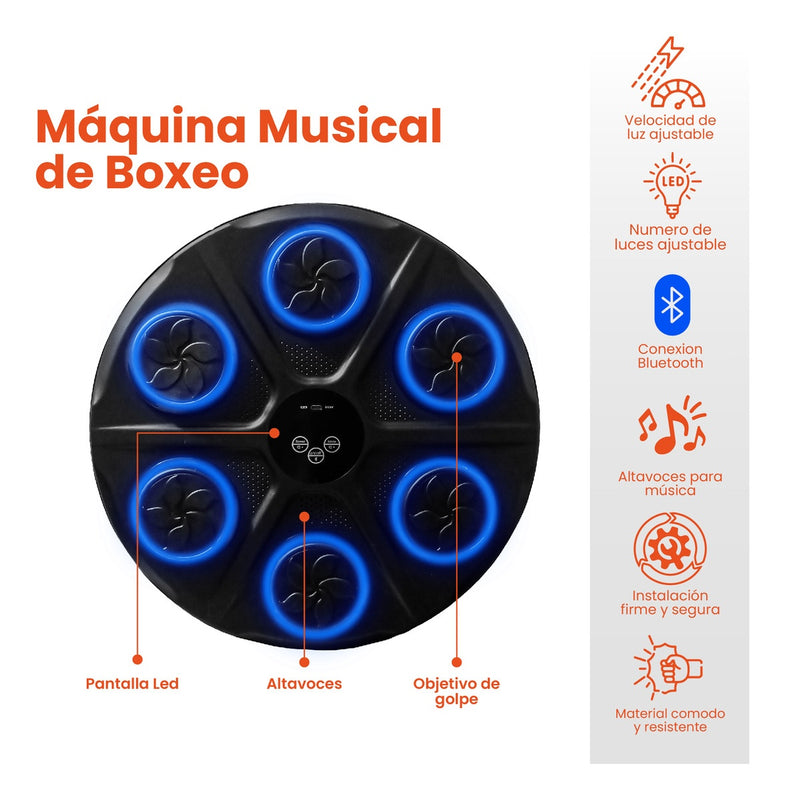 Maquina De Boxeo Musical Tablero Fit Guantes Bluetooth 6 Golpes