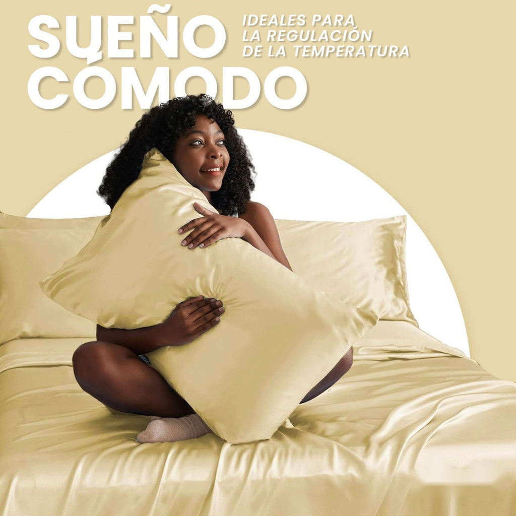 Fundas Para Almohada Satin Seda Cuida Cabello Piel Anti Friz Gold Innovo