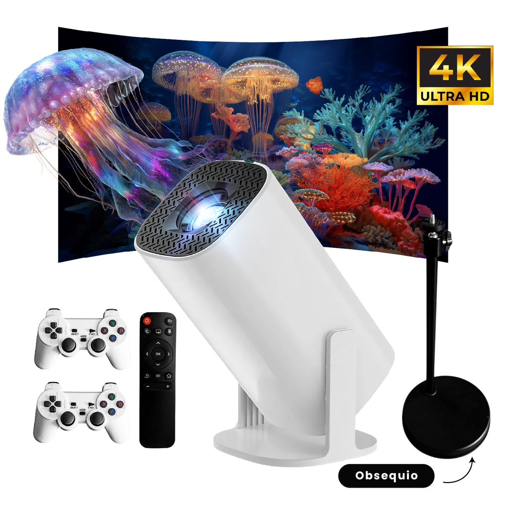 Proyector Smart P 30 Max Pro 4K Android 11 Wifi 5G + 2 Controles + Base Ajustable Proyeccion 200 Pulgadas