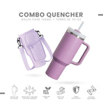 Termo Acero Inoxidable 40Oz Con Funda Bolso Porta Termo Correa Ajustable Compartimentos Lila
