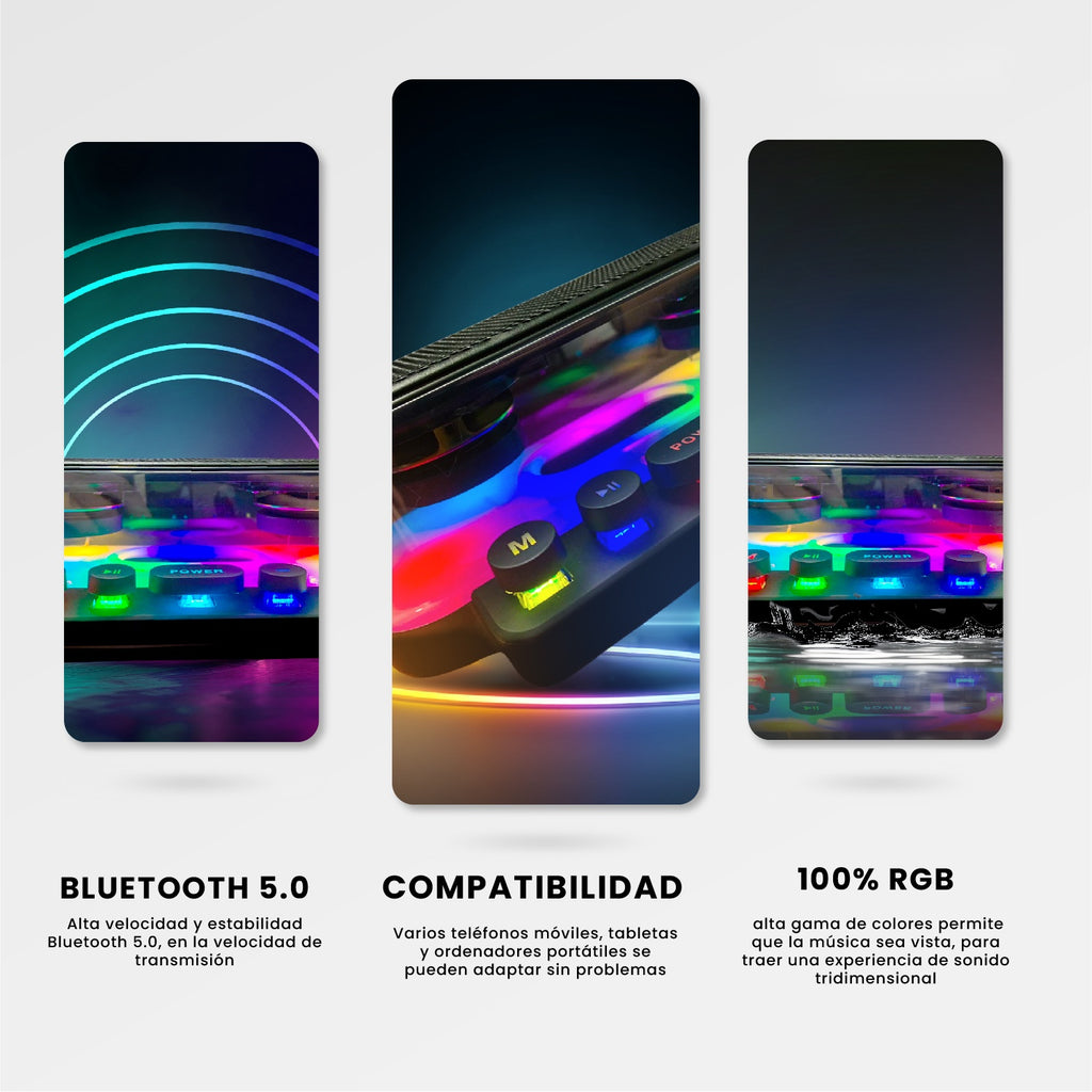 Parlante Bluetooth Alta Fidelidad Rgb Mp3 Usb Fm | Sonido Envolvente | Diseno Futurista