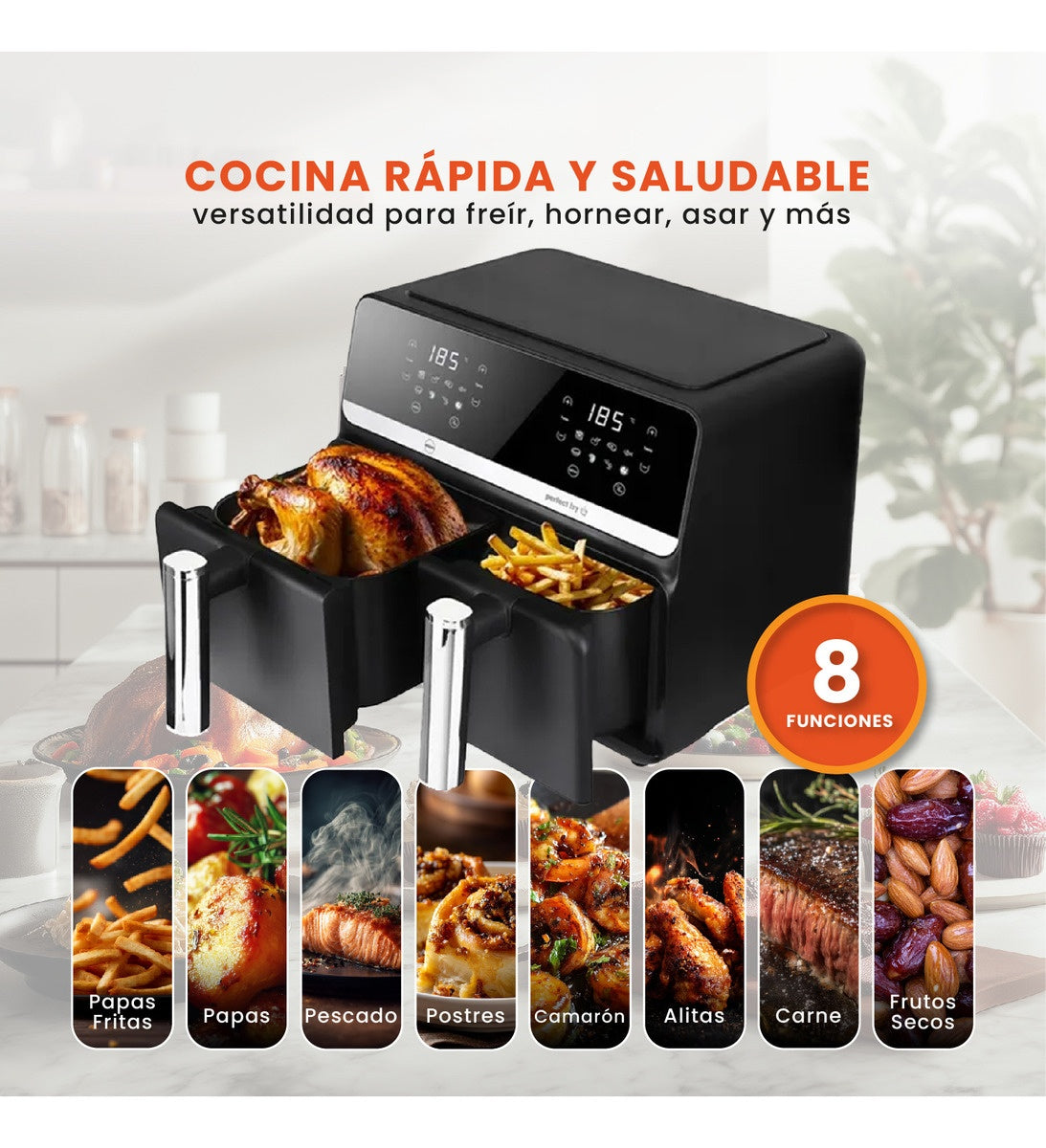 Air Fryer Freidora De Aire 9 Litros Doble Bandeja Digital Premium Nobelsound Inn Nb-2100