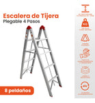 Escalera Plegable Tijera No Ocupa Espacio Practica Aluminio Resiste 150Kg 8 Peldanos