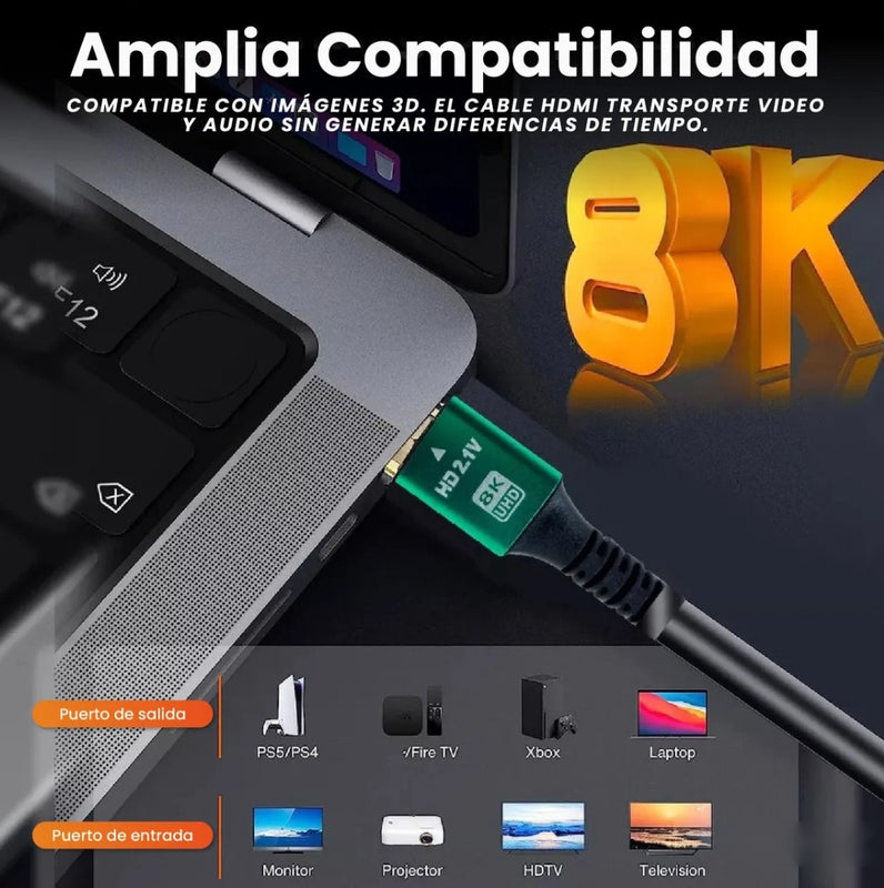 Cable Hdmi 8K 4K Hd Alta Velocidad 48Gbps 3 Metros