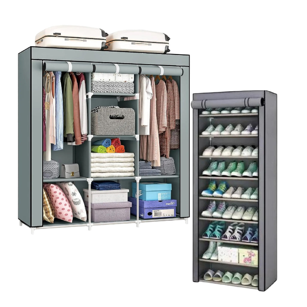 Closet Armable 3 Cuerpos Con Zapatero 9 Niveles Organizador De Ropa Zapatos Practico