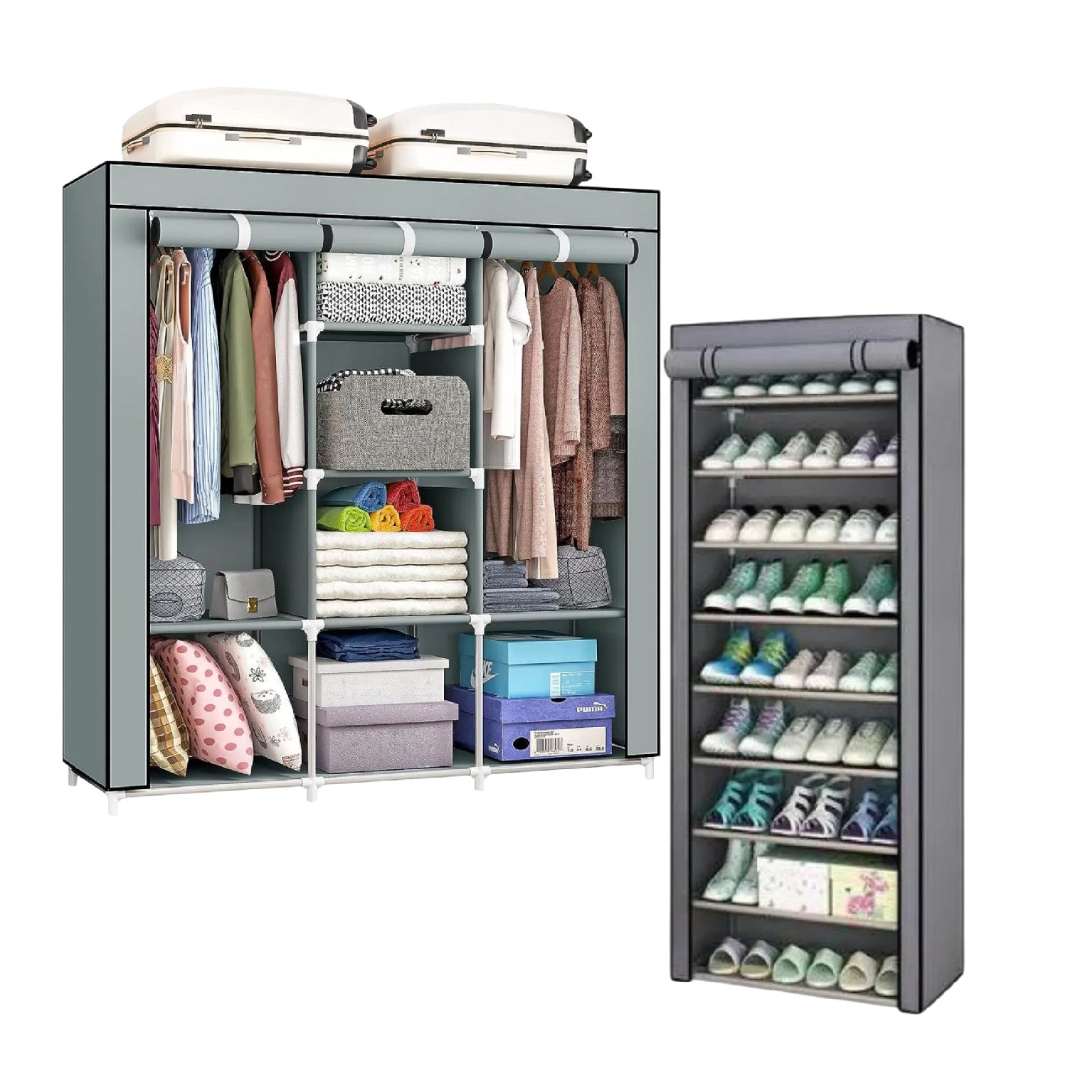 Closet Armable 3 Cuerpos Con Zapatero 9 Niveles Organizador De Ropa Zapatos Practico