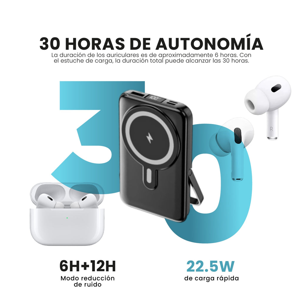 Powerbank Para Iphone Mag Safe 22.5W Carga Rapida + Audifonos Air Pod Segunda