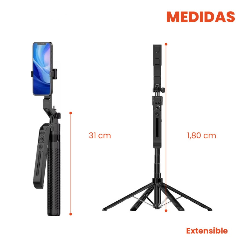 Palo Selfie Tripode Inteligencia Artificial 180 Cm Bluetooth + Aluminio Con Estuche Control Remoto