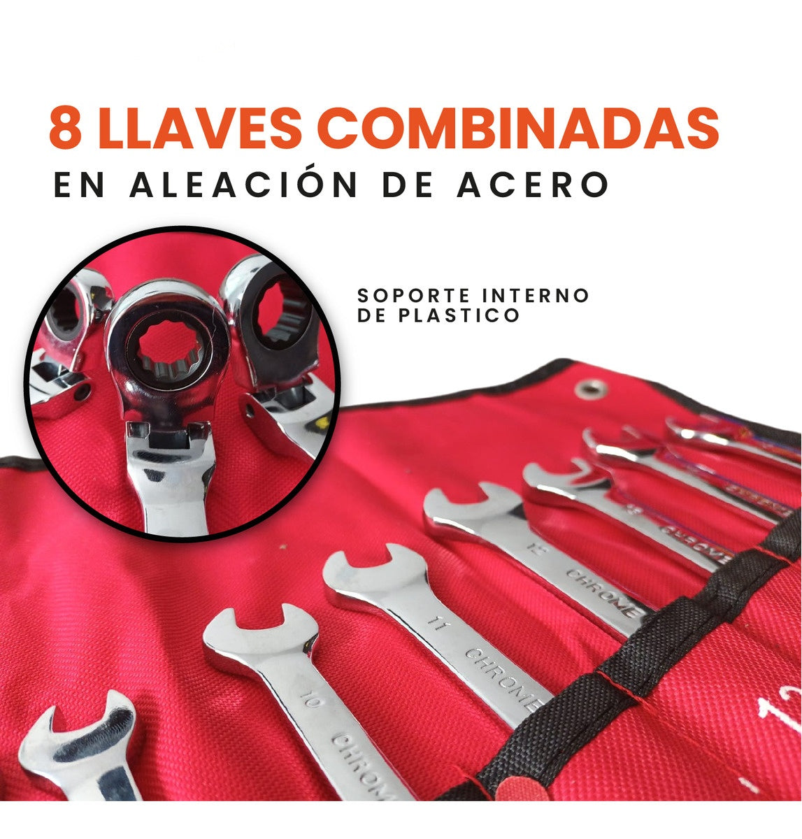 Juego Set Llaves Mixtas Chrome Vanadium 8 Piezas Rache Estuche