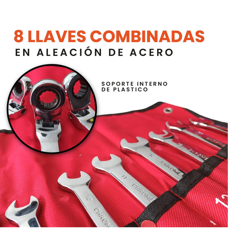Juego Set Llaves Mixtas Chrome Vanadium 8 Piezas Rache Estuche