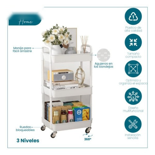 Organizador Estante 3 Niveles Con Ruedas Para Hogar