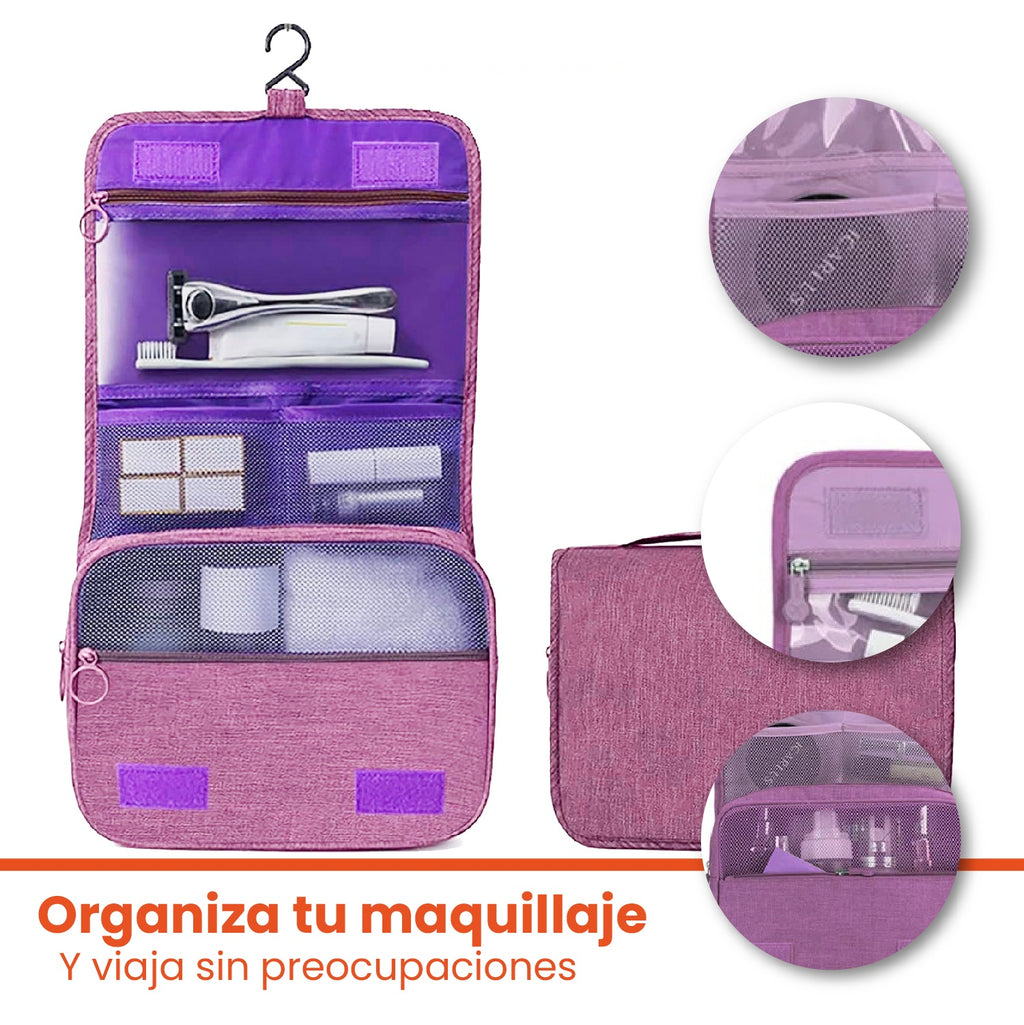Combo Mochila Viajera + Organizador De Ropa Interior + Organizador Maquillaje Cosmetiquera Rosa