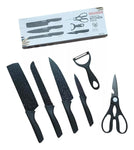 Set De Cuchillos 6 Piezas Kitchen Knife Negro Con Pelador De Papa