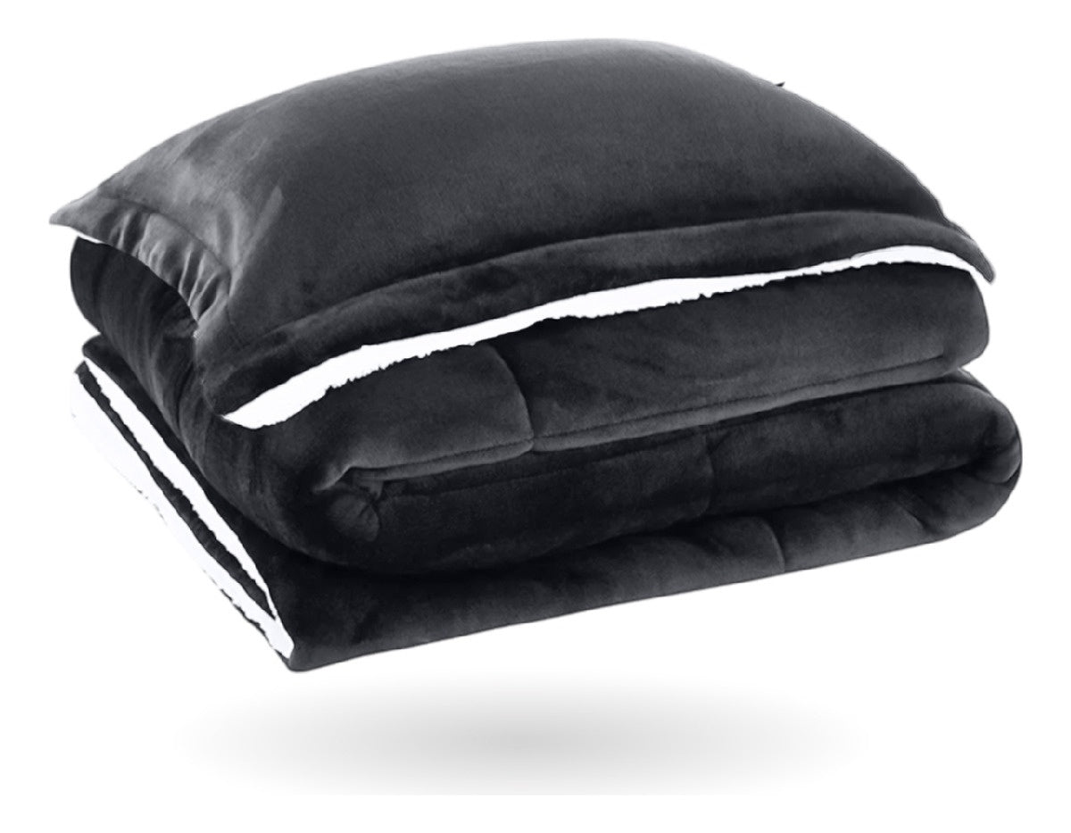 Cubre Cama Cubrelecho Sencillo Reversible Ovejero Suave Gris Oscuro Doble Faz
