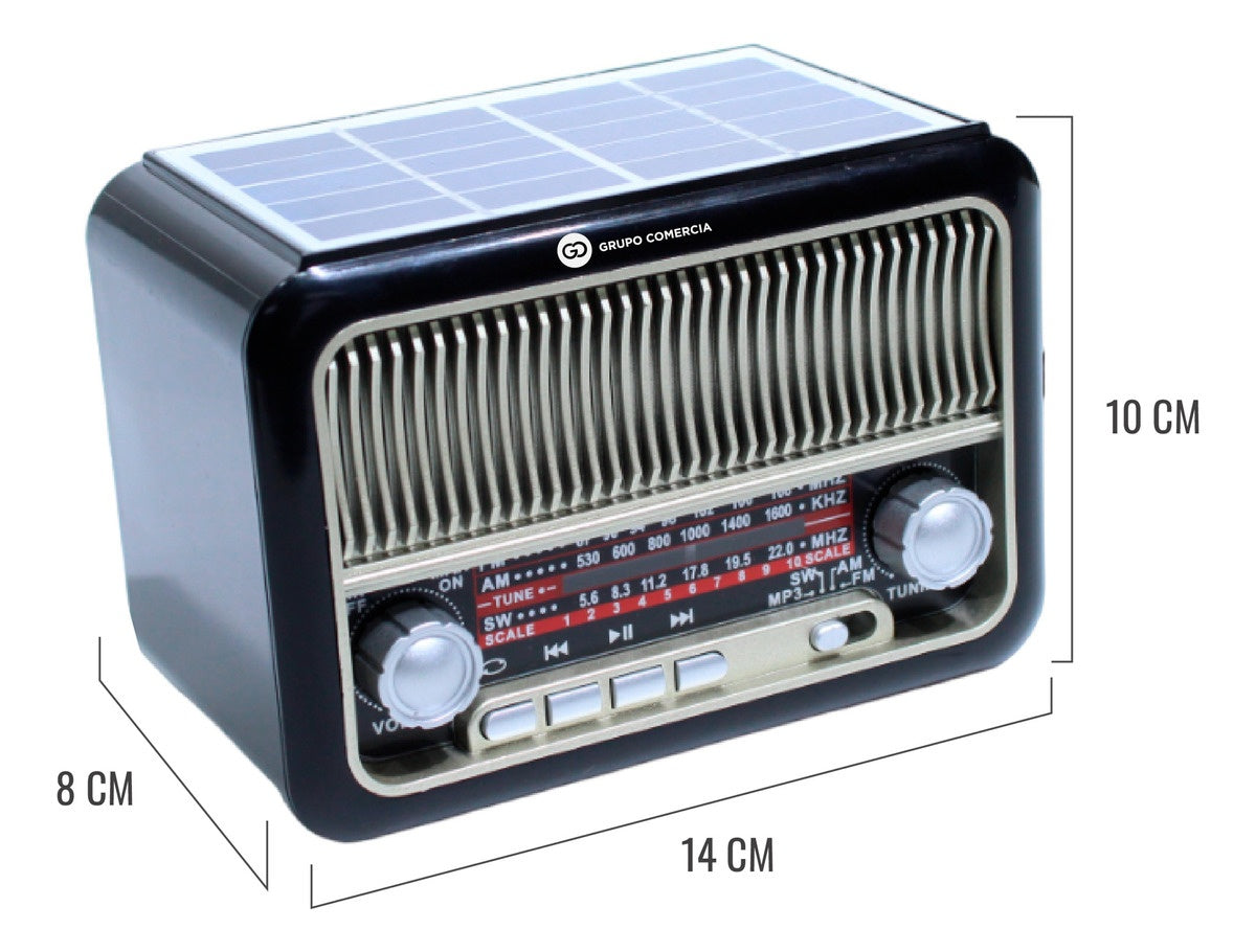 Radio Multifuncional 3 Bandas Recargable Panel Solar Retro