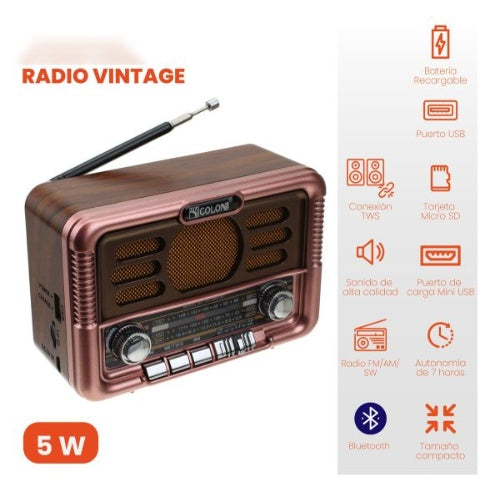 Radio Clasico Am Fm Bluetooth Con Panel Solar Tws