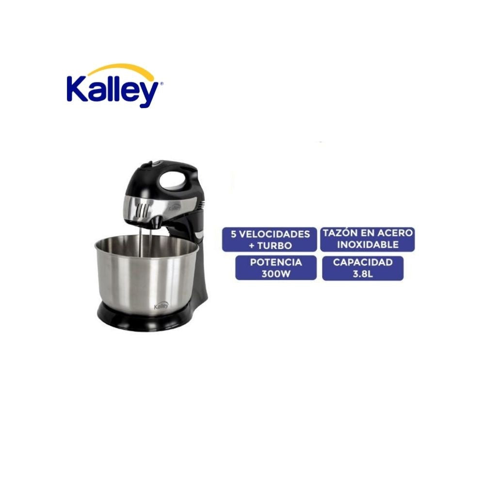 Batidora De Pedestal Kalley 300W Tazon En Acero Inoxidable 3.8L Turbo