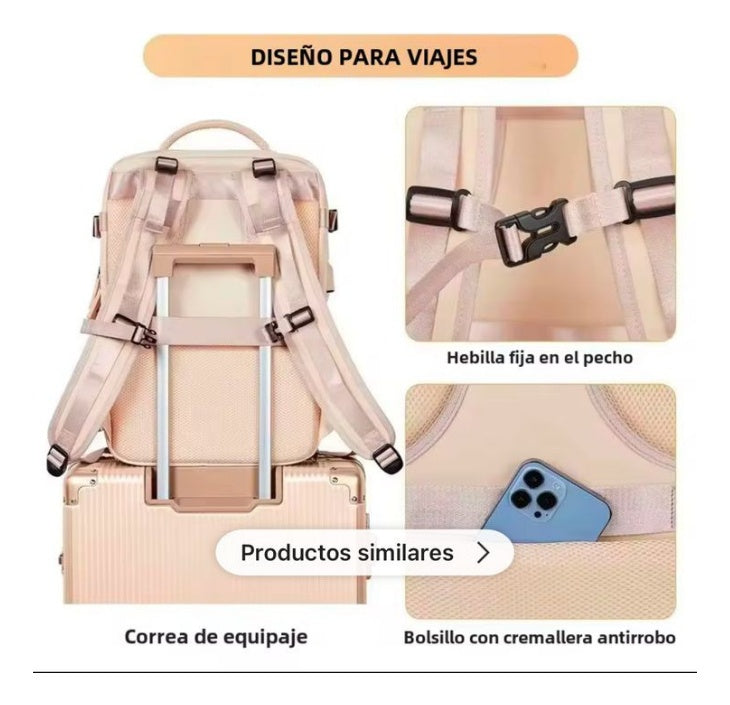 Maleta Morral Para Laptop Puerto Usb Viajero Practico Amaz Beige