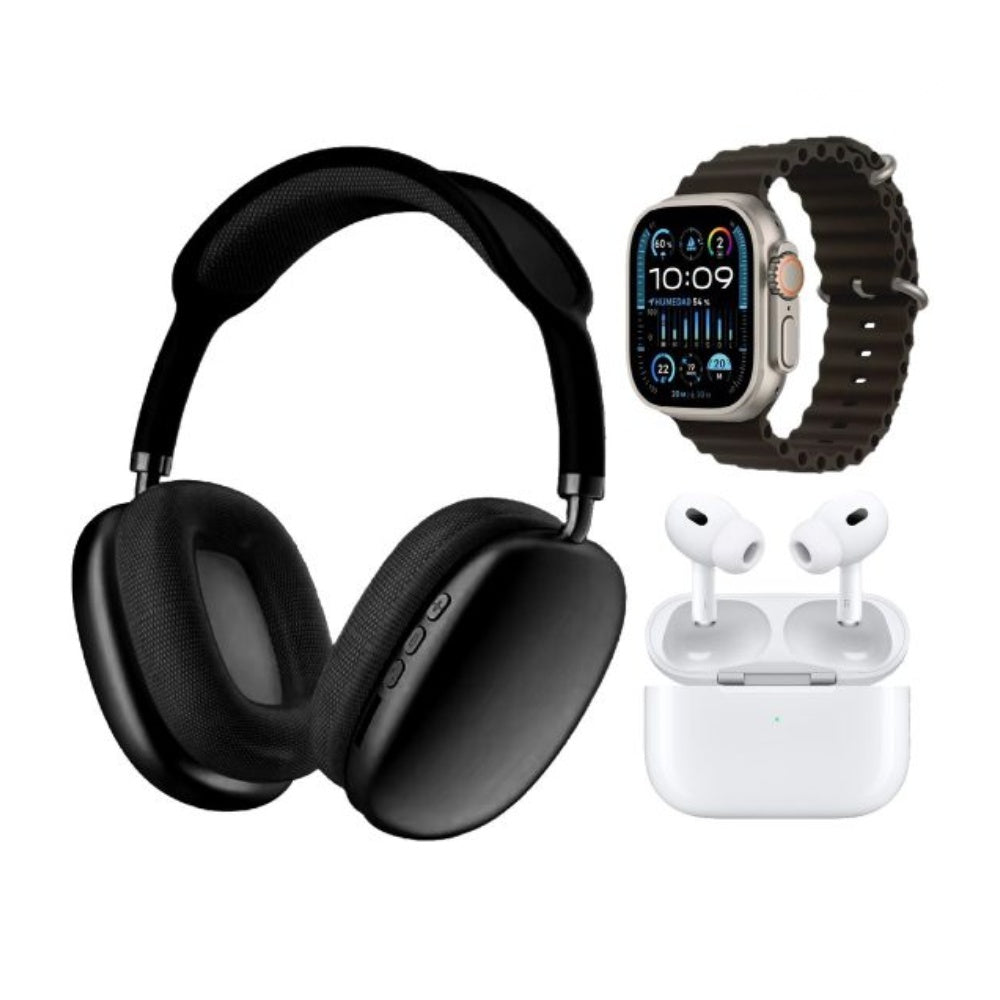 Combo K12 Smart Watch 7 Pulsos Negro V5.3 Wireless Con Audifonos Tactil Y Audifonos Diadema Innovo Tech