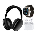 Combo K12 Smart Watch 7 Pulsos Negro V5.3 Wireless Con Audifonos Tactil Y Audifonos Diadema