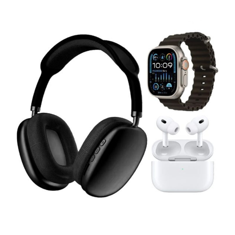 Combo K12 Smart Watch 7 Pulsos Negro V5.3 Wireless Con Audifonos Tactil Y Audifonos Diadema