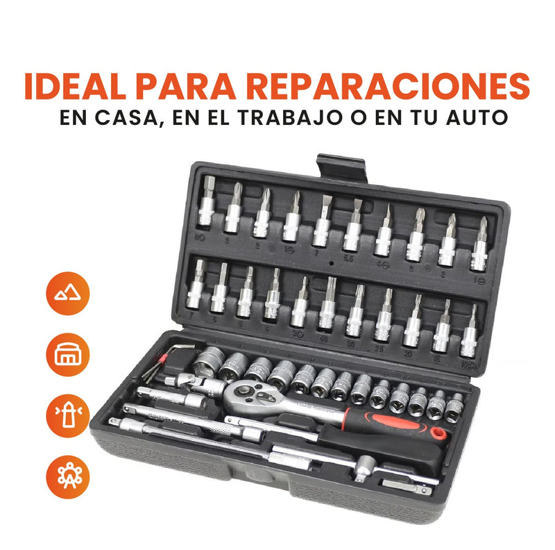 Juego De Copas Rache Puntas Extensor Estuche 46 Piezas