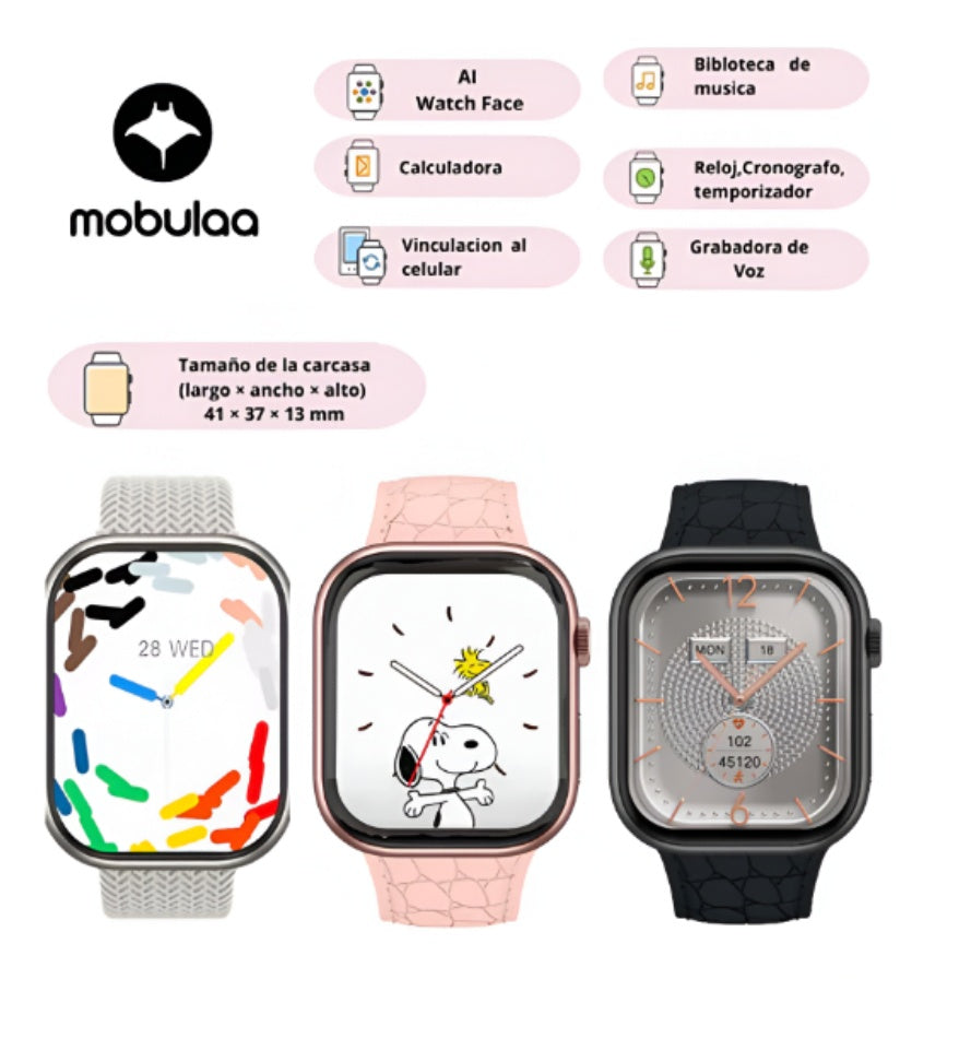 Reloj Smartwatch H9 Pro Mini Amoled Mobulaa Doble Pulso Negro Llamadas Notificaciones Innovo Tech