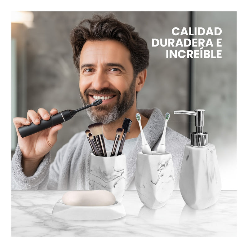 Organizador De Bano 4 Piezas De Lujo Con Dispensador De Jabon Elegante Blanco Mix