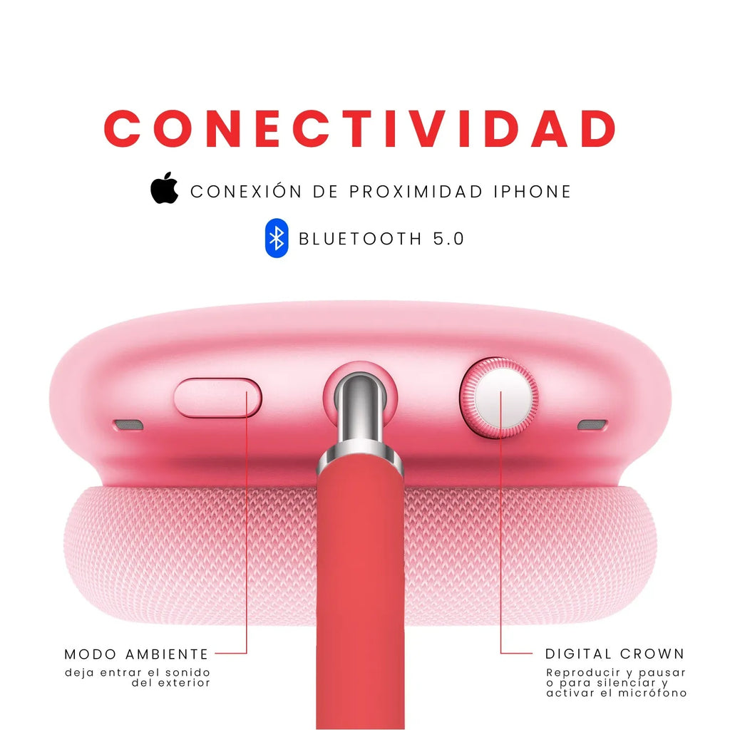Audifonos Airpods Max 1.1 Replica Magnetica Full Sonido Bluetooth Estuche Rojo