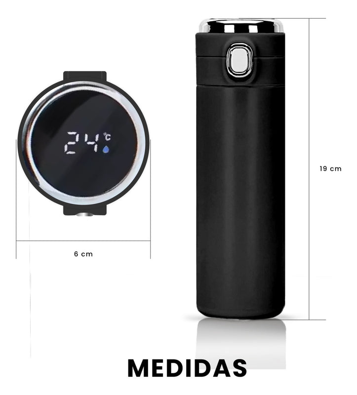 Combo Green Porta Comidas Refractaria Doble Compartimiento Verde Y Termo Botella Digital Negro 420Ml
