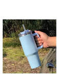 Termo Vaso Conserva Temperatura 1.2 L Acero Inoxidable Con Pitillo Azul Flask