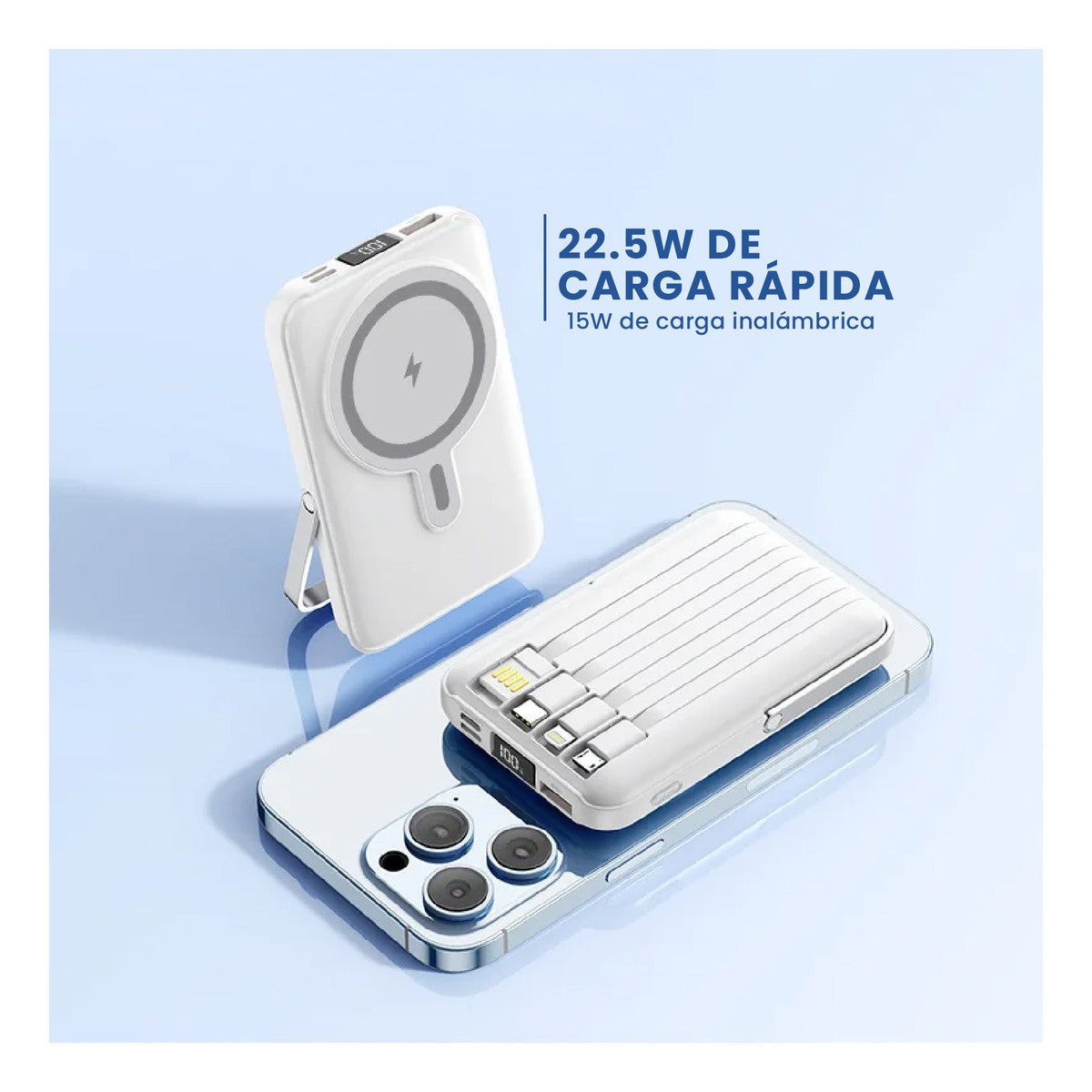 Power Bank Inalambrico Magnetico 7.000 Mah Carga Rapida 4 Cables Integrados Y Soporte 22.5W