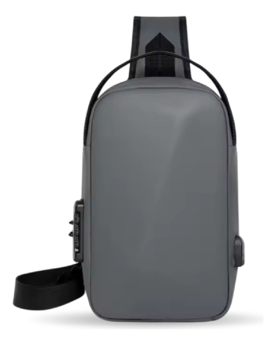 Morral Bolso Antirrobo Impermeable Con Puerto Usb Y Candado De Seguridad Gris