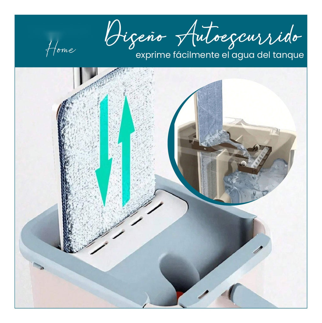 Trapero Plano Con Balde Escurridor Doble Compartimiento Beige 2 Mopas Innovo Home