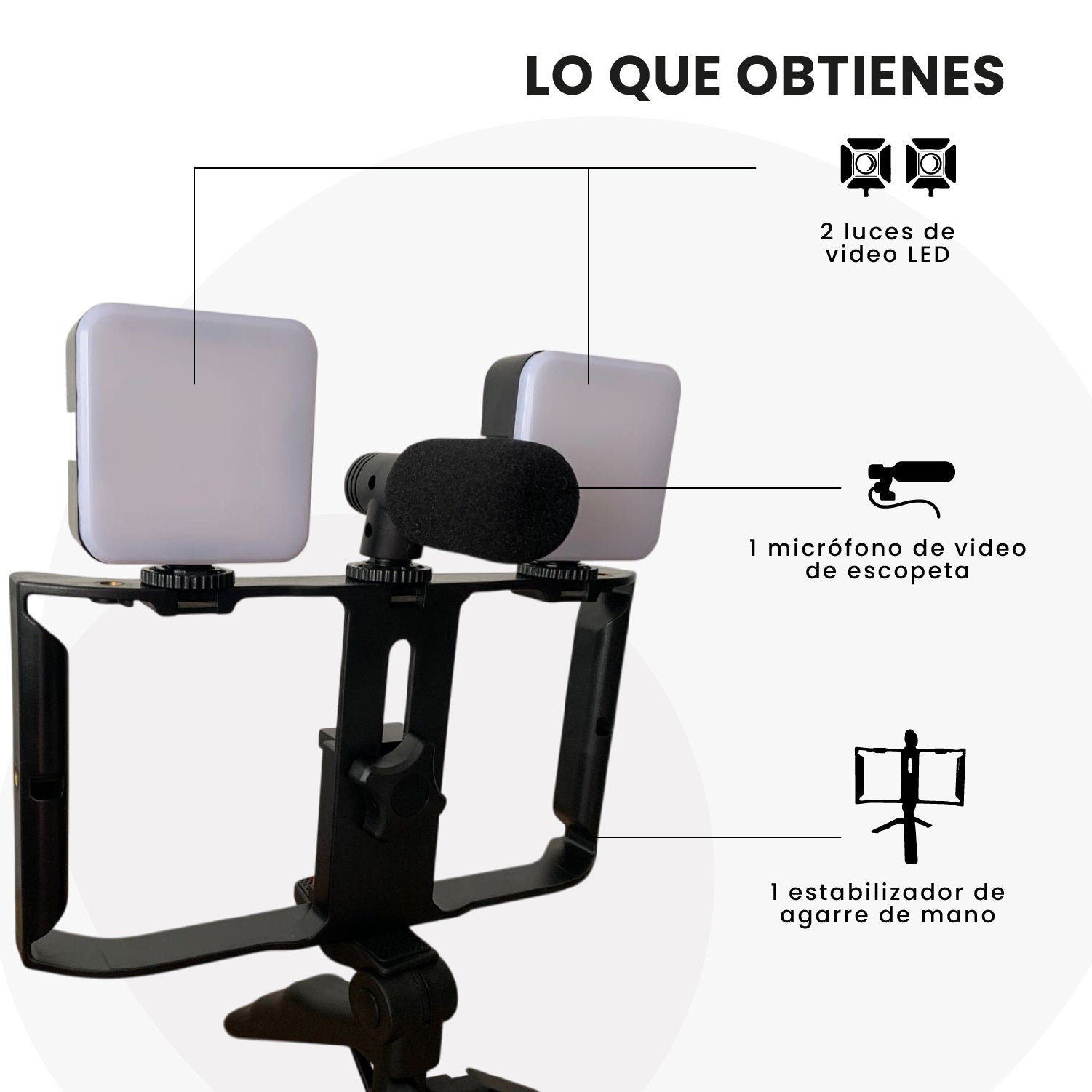 Soporte Profesional Making Crear Contenido Microfono Luz Led Rgb Estabilizador Ideal Tiktoks Youtube Instagram