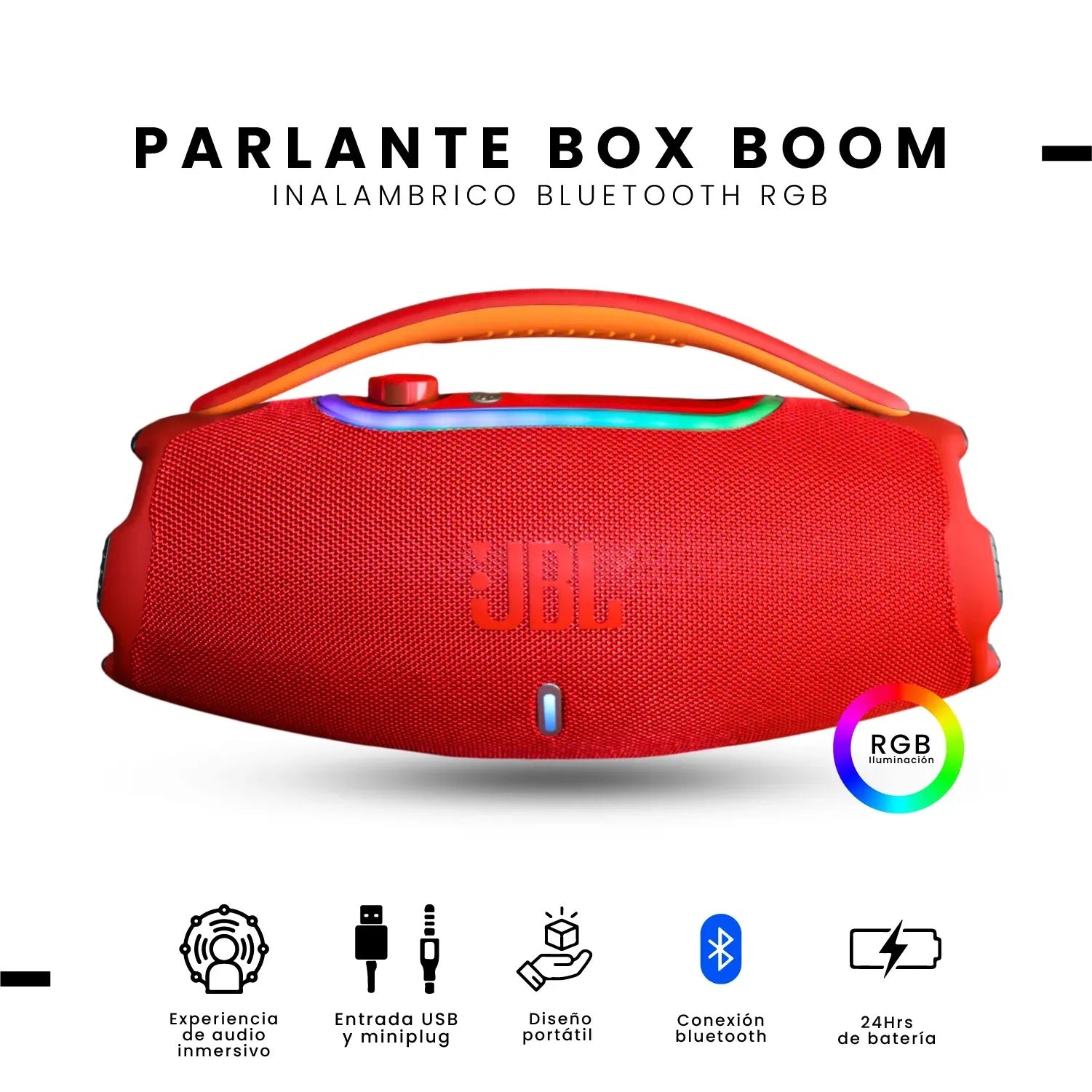 Parlante Grande Potente Jbl Boom Box 3 60W Bluetooth Rojo Mega Bass Imitacion