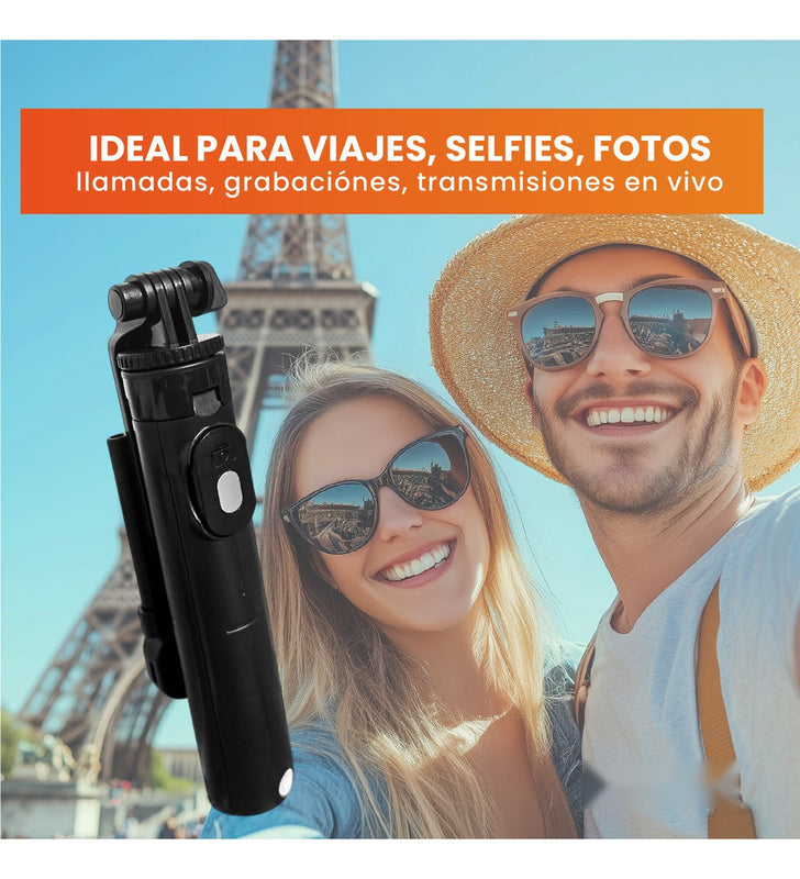 Tripode Palo Selfie Con Luz Recargable Monopie Viajero Portatil Ajustable Altura Maxima 1 M