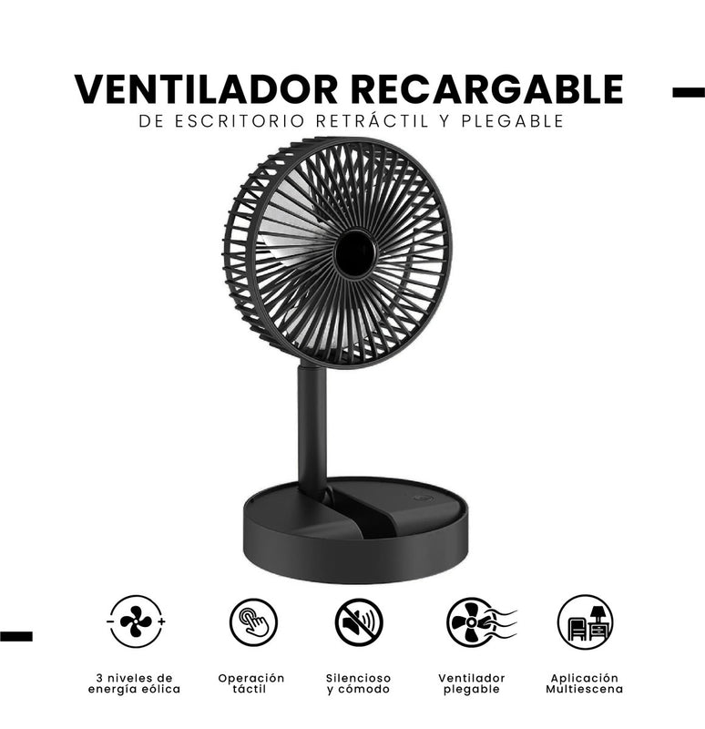 Mini Ventilador De Mesa Portable Potente 3 Velocidades Soporte Para Celular Negro