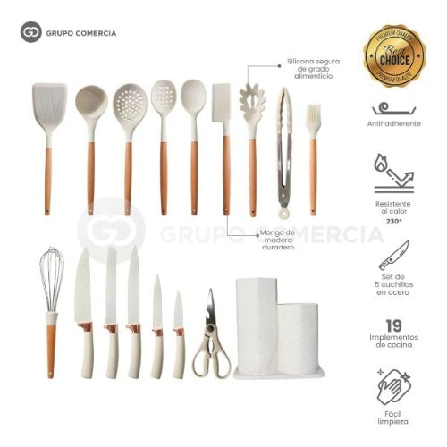 Set 19 Utensilios De Cocina Siliconados Alta Calidad Premium